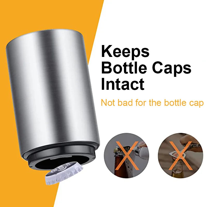 Automatic Beer Bottle Opener Magnet Beer Opener Stainless Steel Push Down Opener Wine Beer Soda Cap Opener Kitchen Accessories